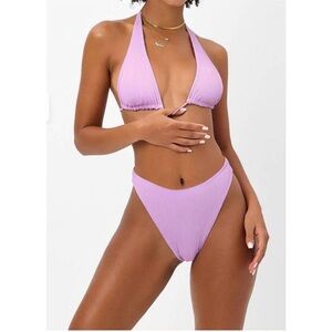 Frankie’s Bikinis Purple High Waisted Bikini Set